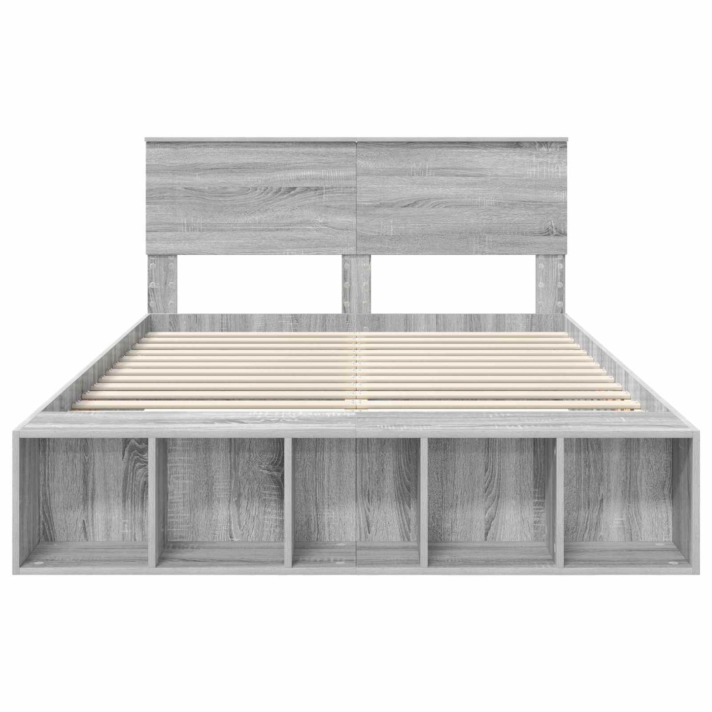 vidaXL Bed Frame with Shelf Grey Sonoma 140 x 190 cm Engineered Wood