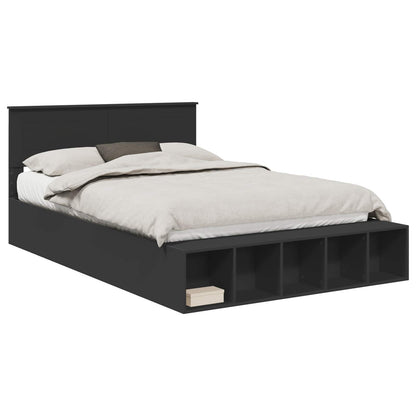 vidaXL Bed Frame with Shelf Manual Black 140 x 200 cm Engineered Wood