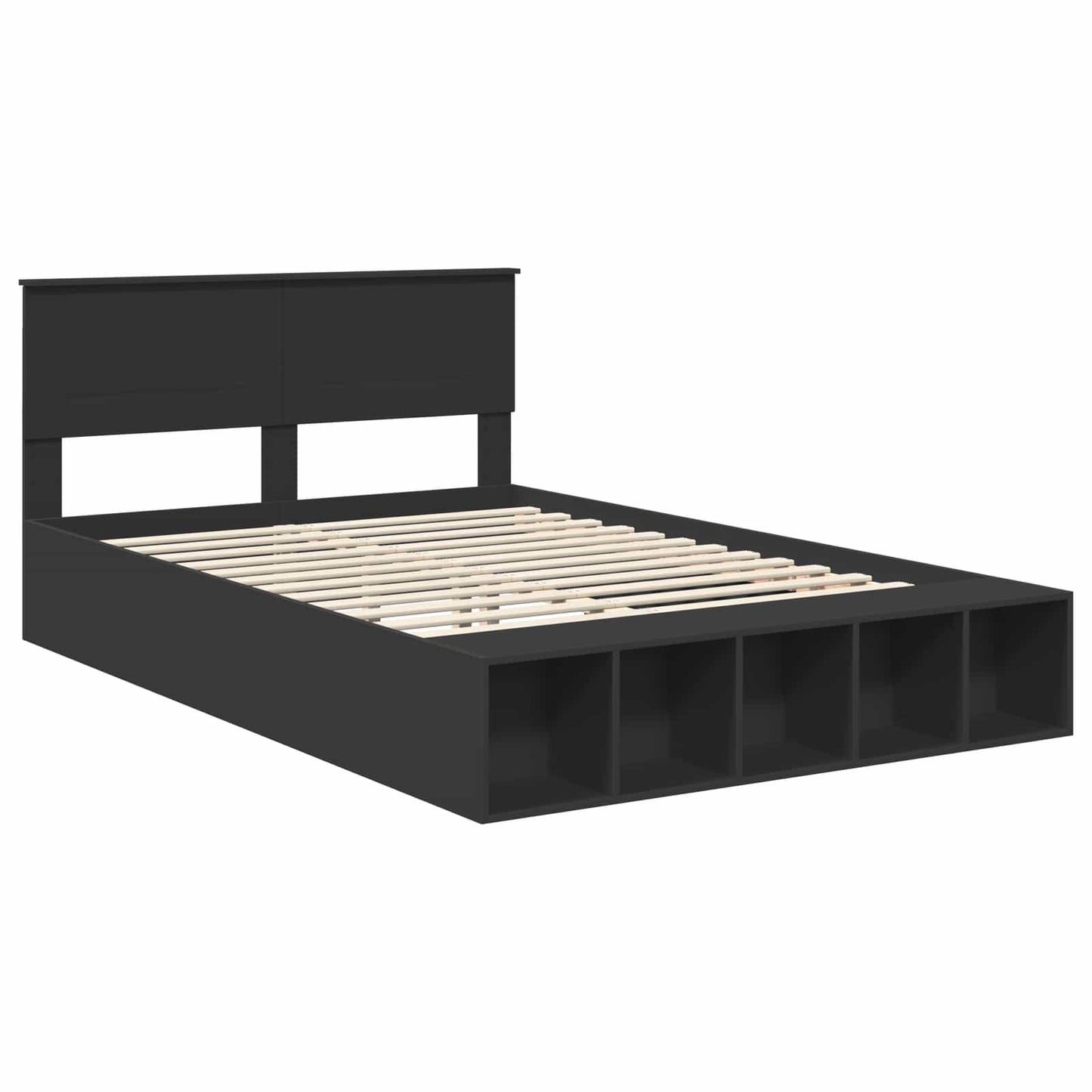 vidaXL Bed Frame with Shelf Manual Black 140 x 200 cm Engineered Wood