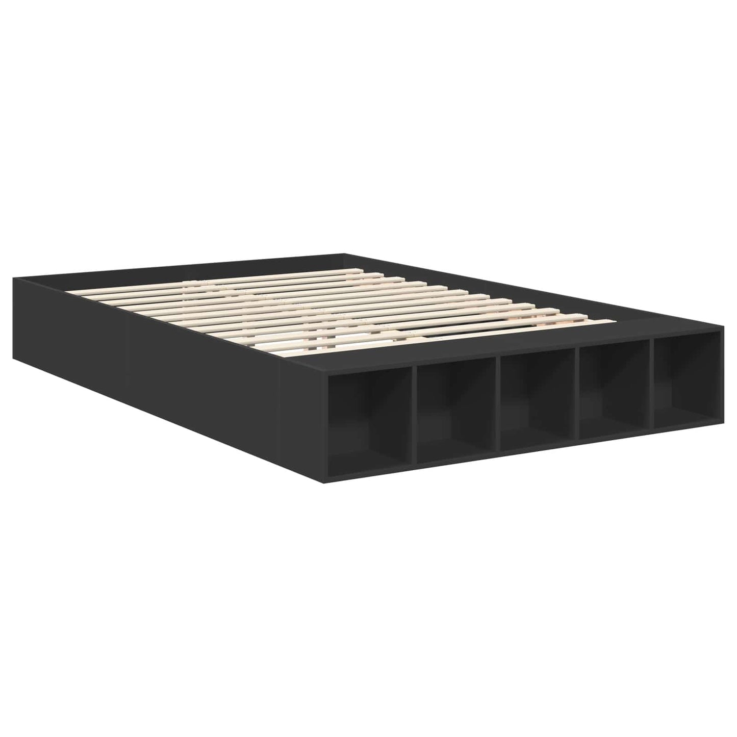 vidaXL Bed Frame with Shelf Manual Black 140 x 200 cm Engineered Wood