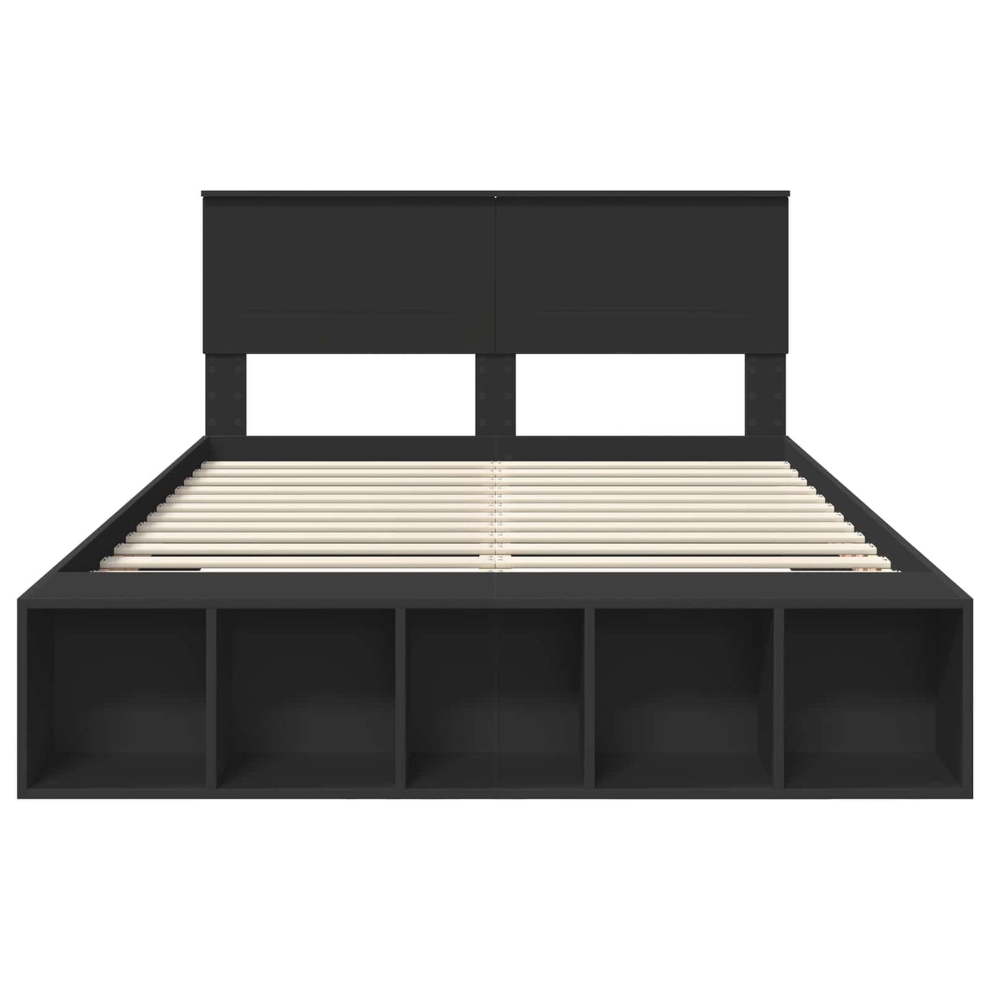 vidaXL Bed Frame with Shelf Manual Black 140 x 200 cm Engineered Wood