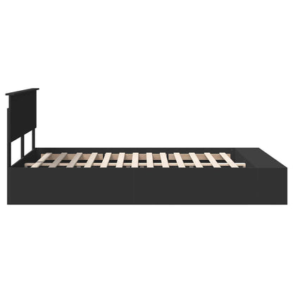 vidaXL Bed Frame with Shelf Manual Black 140 x 200 cm Engineered Wood