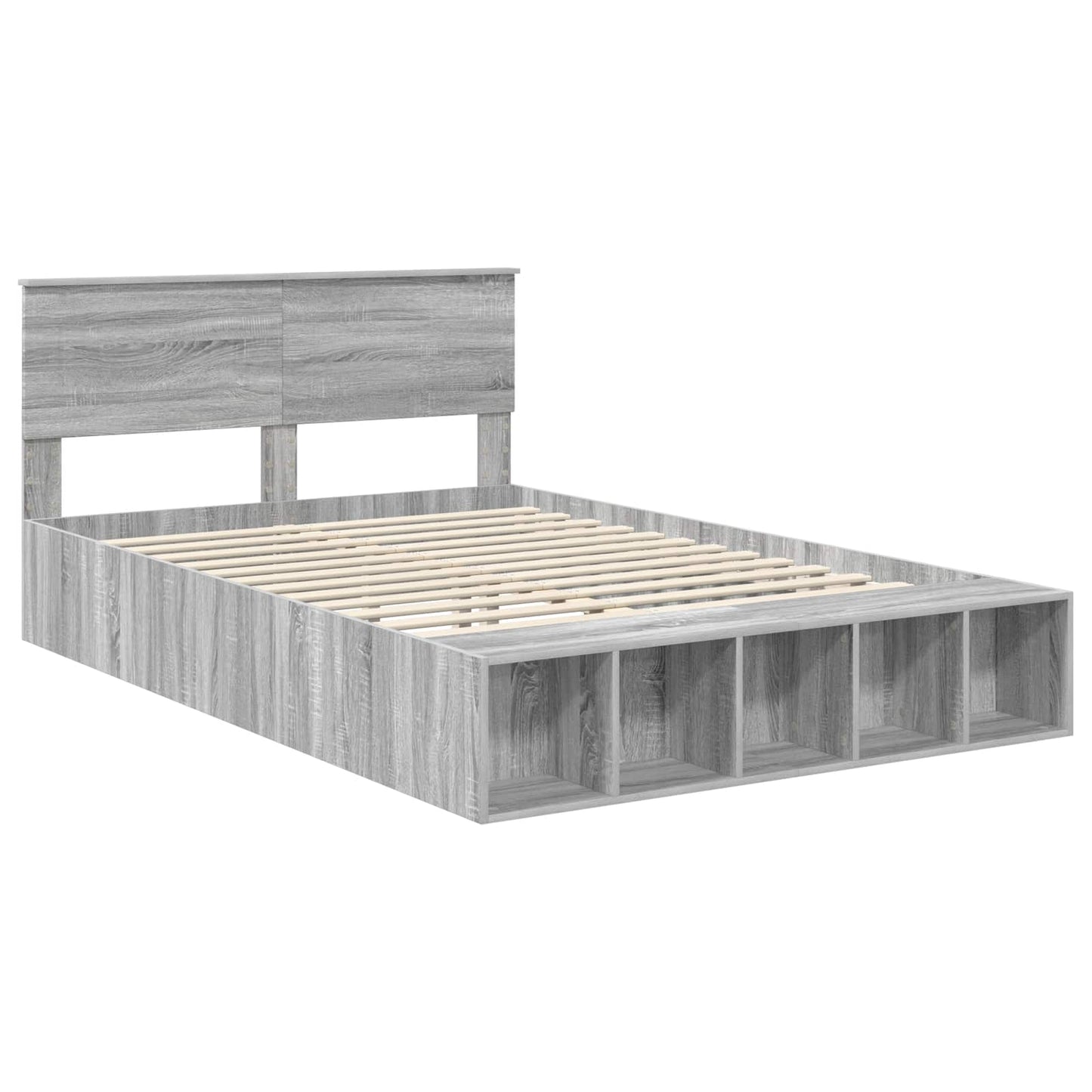 vidaXL Bed Frame with Shelf Grey Sonoma 140 x 200 cm Engineered Wood
