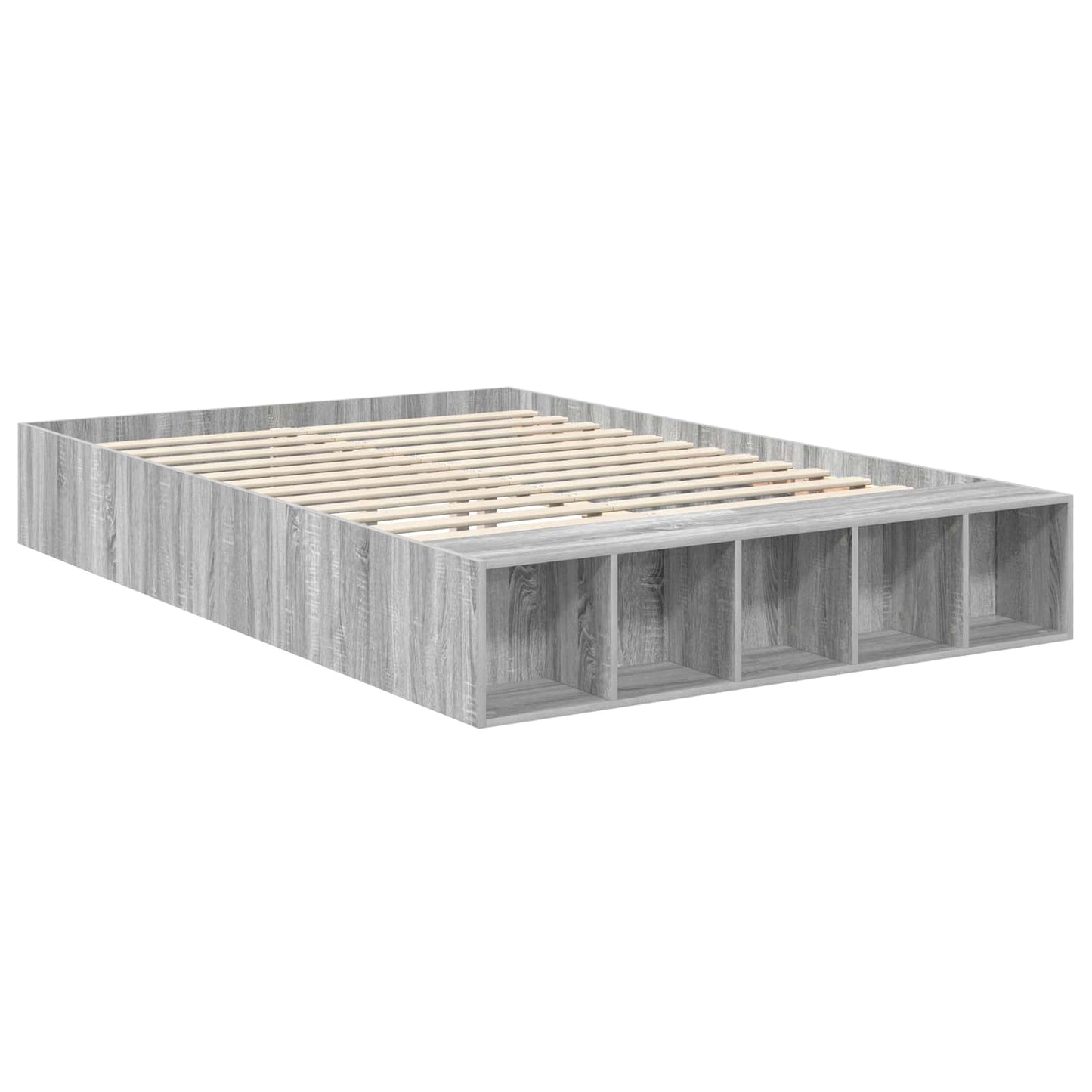 vidaXL Bed Frame with Shelf Grey Sonoma 140 x 200 cm Engineered Wood