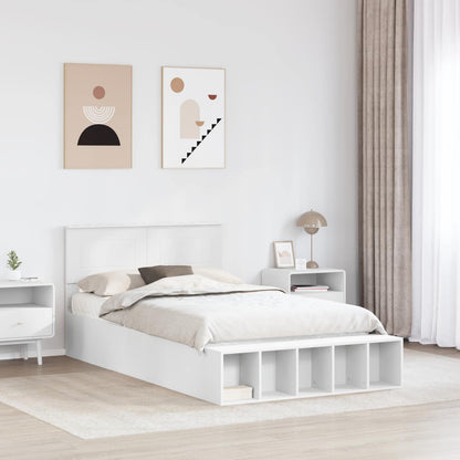 vidaXL Bed Frame with Shelf Manual White 135 x 190 cm Engineered Wood