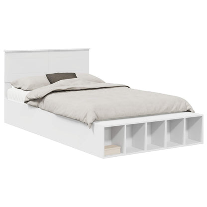 vidaXL Bed Frame with Shelf Manual White 135 x 190 cm Engineered Wood
