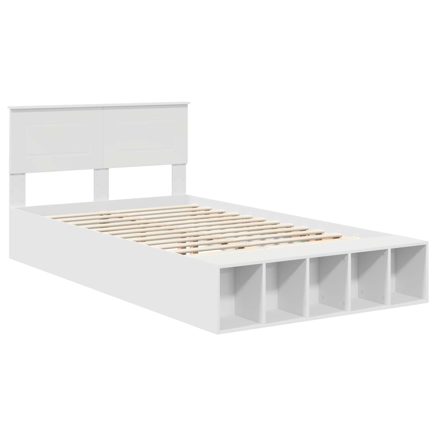 vidaXL Bed Frame with Shelf Manual White 135 x 190 cm Engineered Wood