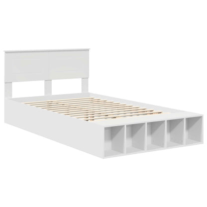 vidaXL Bed Frame with Shelf Manual White 135 x 190 cm Engineered Wood
