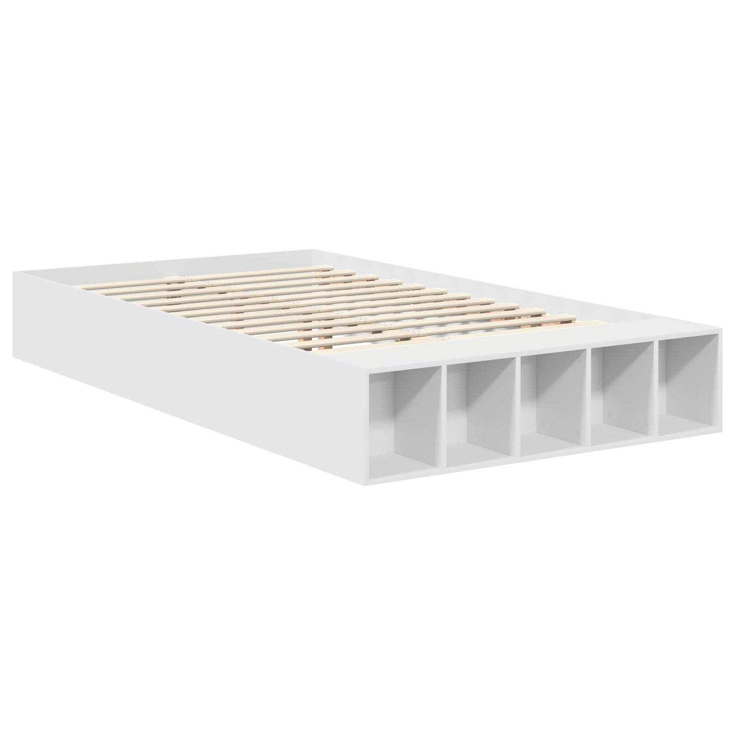 vidaXL Bed Frame with Shelf Manual White 135 x 190 cm Engineered Wood