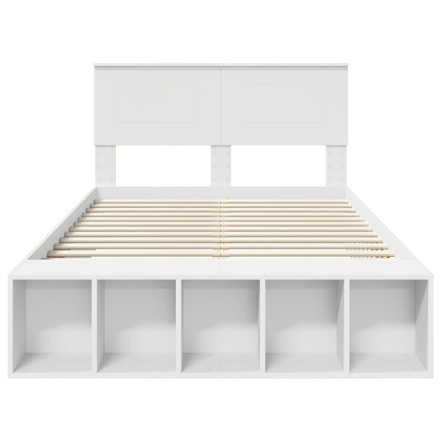 vidaXL Bed Frame with Shelf Manual White 135 x 190 cm Engineered Wood