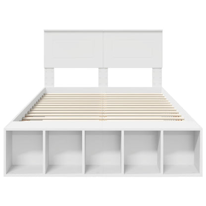 vidaXL Bed Frame with Shelf Manual White 135 x 190 cm Engineered Wood