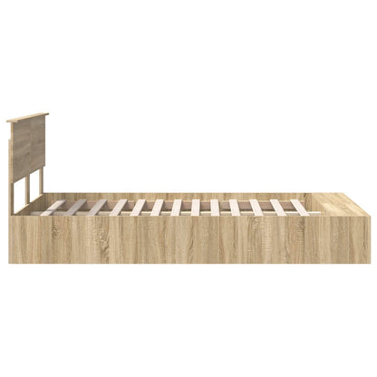 vidaXL Bed Frame with Shelf Sonoma Oak 135 x 190 cm Engineered Wood