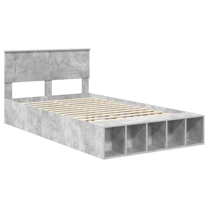 vidaXL Bed Frame with Shelf Concrete Grey 135 x 190 cm Engineered Wood
