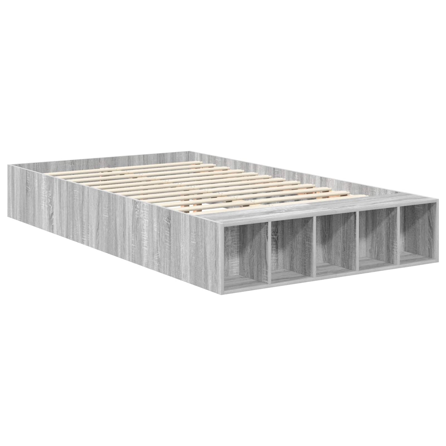 vidaXL Bed Frame with Shelf Grey Sonoma 135 x 190 cm Engineered Wood