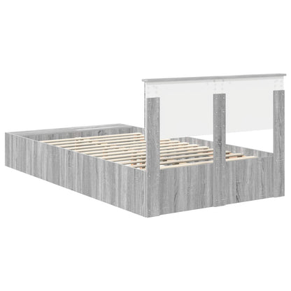 vidaXL Bed Frame with Shelf Grey Sonoma 135 x 190 cm Engineered Wood