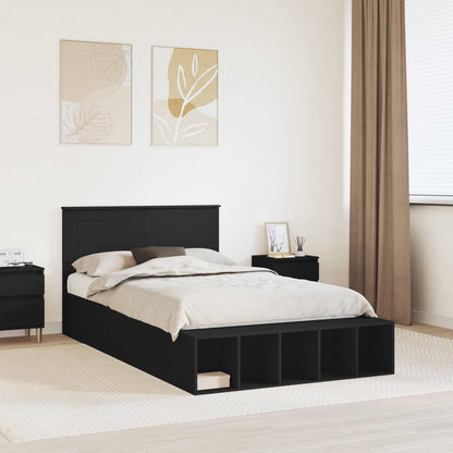 vidaXL Bed Frame with Shelf Manual Black 120 x 190 cm Engineered Wood