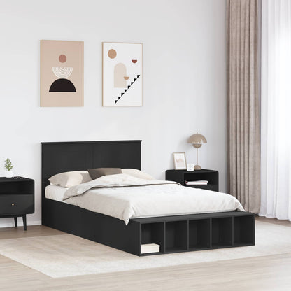 vidaXL Bed Frame with Shelf Manual Black 120 x 190 cm Engineered Wood
