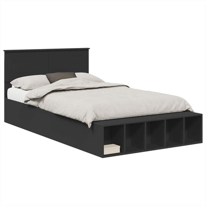 vidaXL Bed Frame with Shelf Manual Black 120 x 190 cm Engineered Wood