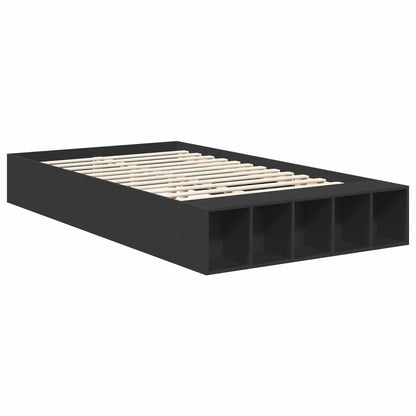 vidaXL Bed Frame with Shelf Manual Black 120 x 190 cm Engineered Wood