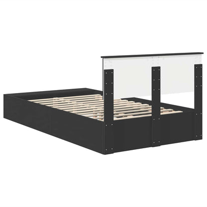 vidaXL Bed Frame with Shelf Manual Black 120 x 190 cm Engineered Wood