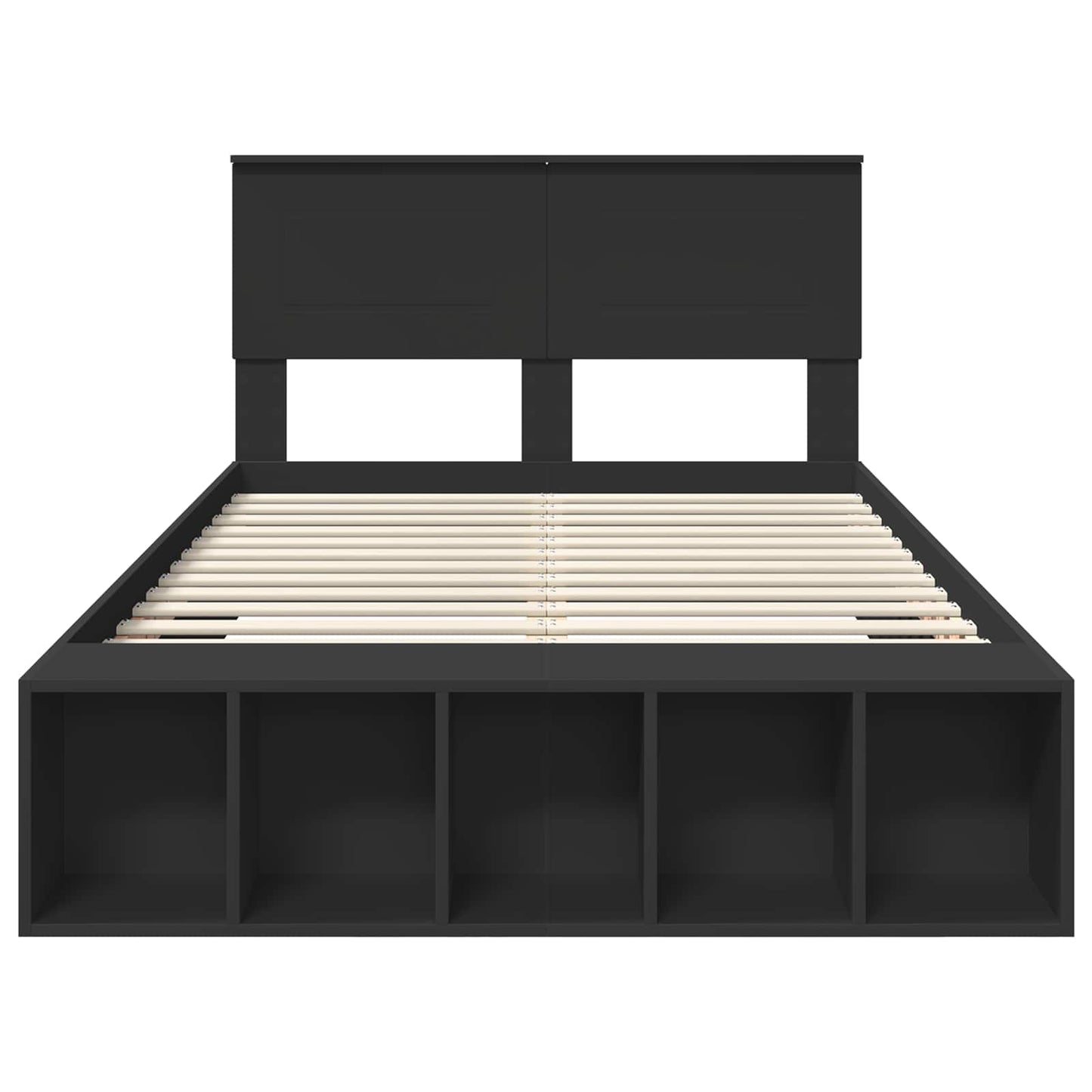vidaXL Bed Frame with Shelf Manual Black 120 x 190 cm Engineered Wood