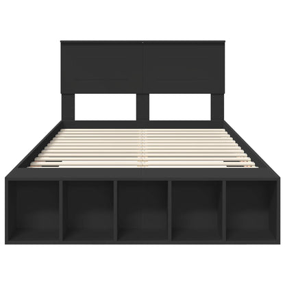 vidaXL Bed Frame with Shelf Manual Black 120 x 190 cm Engineered Wood