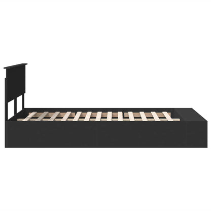 vidaXL Bed Frame with Shelf Manual Black 120 x 190 cm Engineered Wood