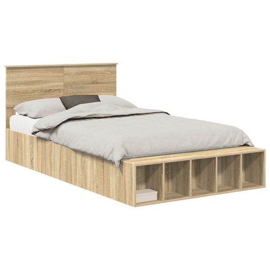 vidaXL Bed Frame with Shelf Sonoma Oak 120 x 190 cm Engineered Wood