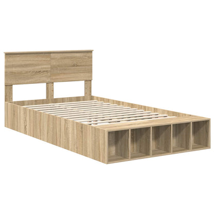 vidaXL Bed Frame with Shelf Sonoma Oak 120 x 190 cm Engineered Wood