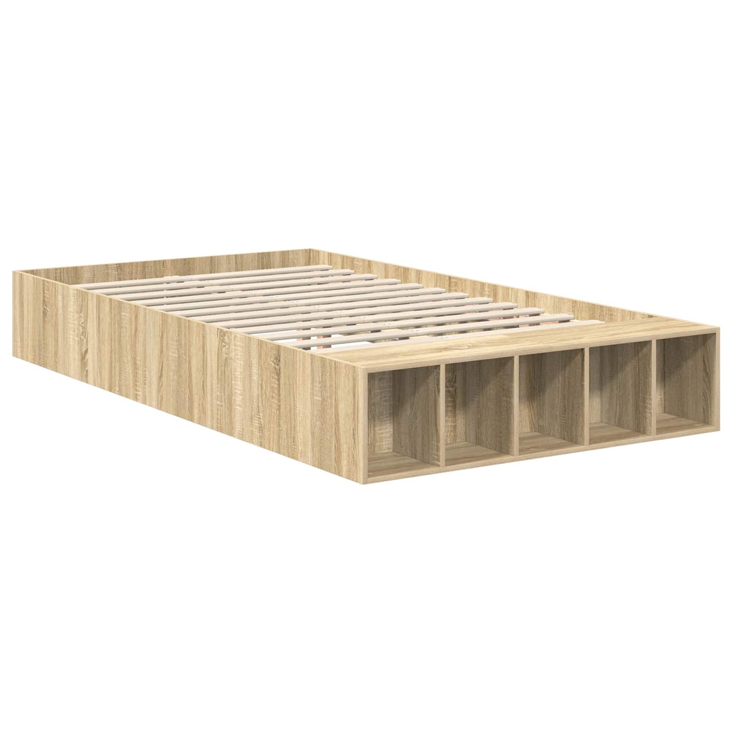 vidaXL Bed Frame with Shelf Sonoma Oak 120 x 190 cm Engineered Wood