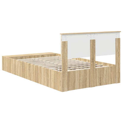 vidaXL Bed Frame with Shelf Sonoma Oak 120 x 190 cm Engineered Wood