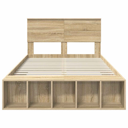 vidaXL Bed Frame with Shelf Sonoma Oak 120 x 190 cm Engineered Wood