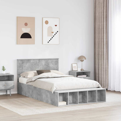 vidaXL Bed Frame with Shelf Concrete Grey 120 x 190 cm Engineered Wood