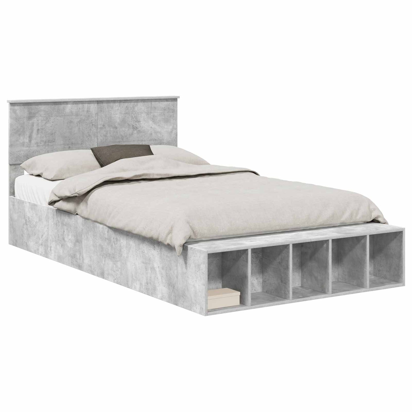 vidaXL Bed Frame with Shelf Concrete Grey 120 x 190 cm Engineered Wood