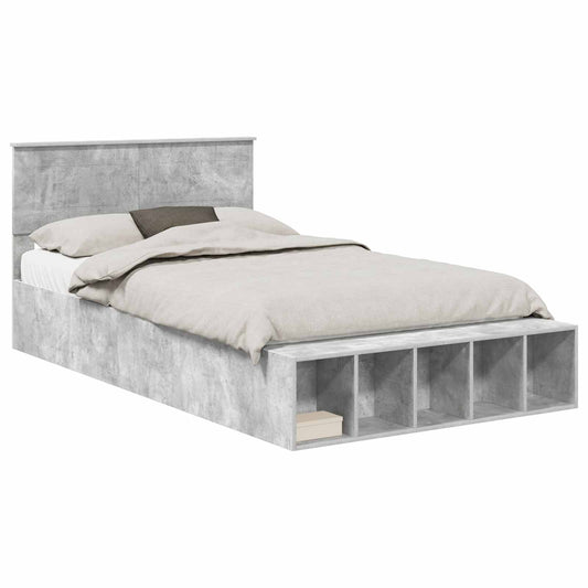 vidaXL Bed Frame with Shelf Concrete Grey 120 x 190 cm Engineered Wood