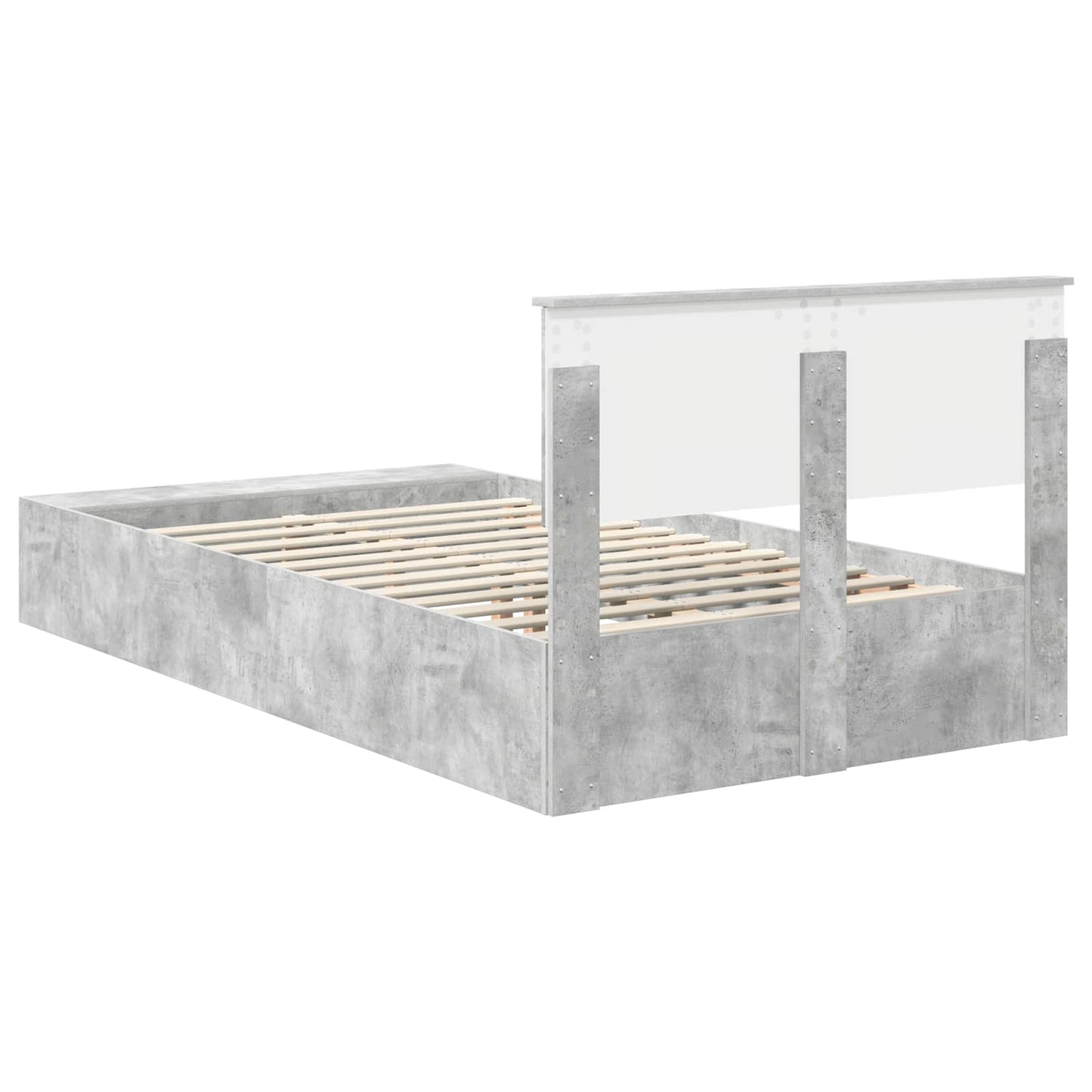 vidaXL Bed Frame with Shelf Concrete Grey 120 x 190 cm Engineered Wood