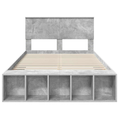 vidaXL Bed Frame with Shelf Concrete Grey 120 x 190 cm Engineered Wood