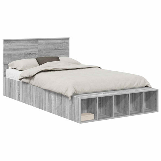 vidaXL Bed Frame with Shelf Grey Sonoma 120 x 190 cm Engineered Wood