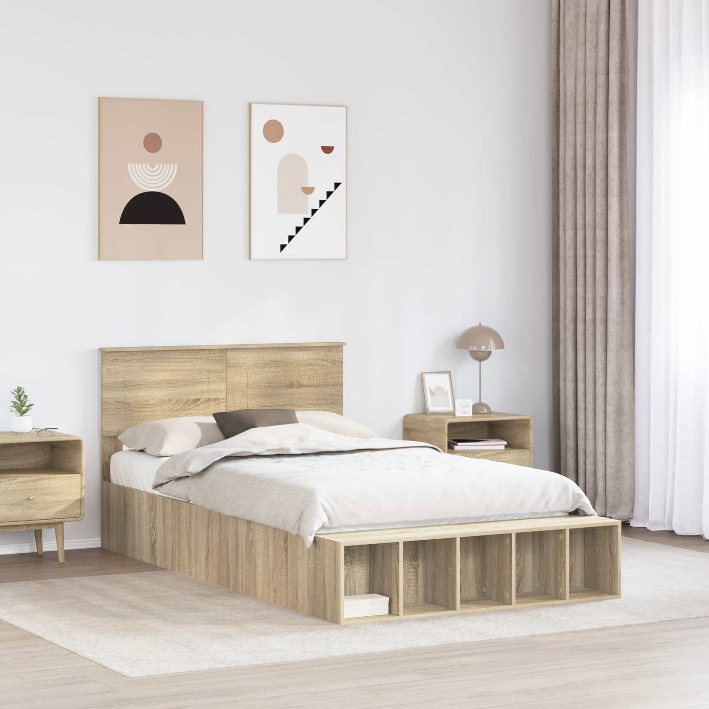 vidaXL Bed Frame with Shelf Sonoma Oak 120 x 200 cm Engineered Wood
