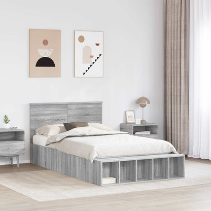 vidaXL Bed Frame with Shelf Grey Sonoma 120 x 200 cm Engineered Wood