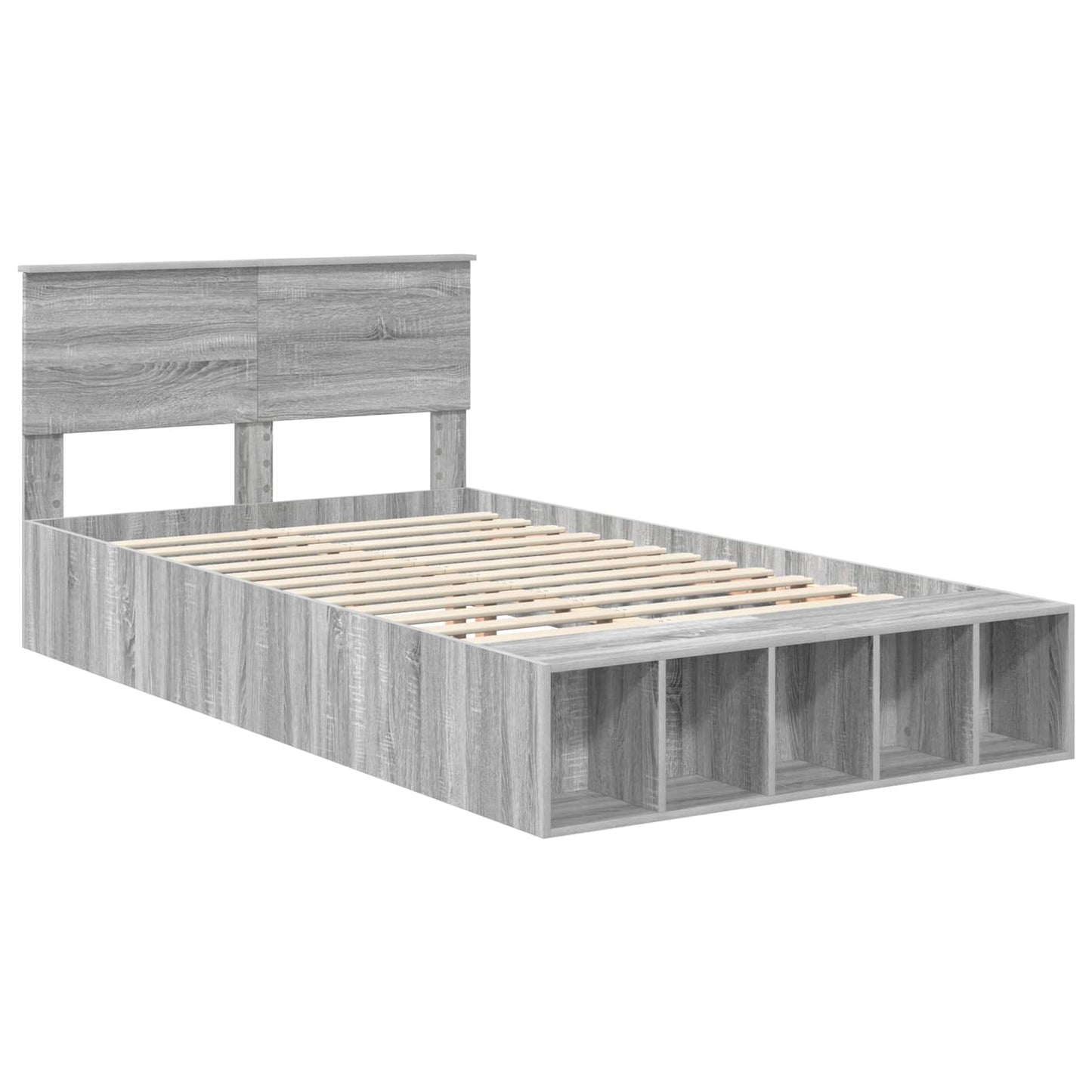 vidaXL Bed Frame with Shelf Grey Sonoma 120 x 200 cm Engineered Wood
