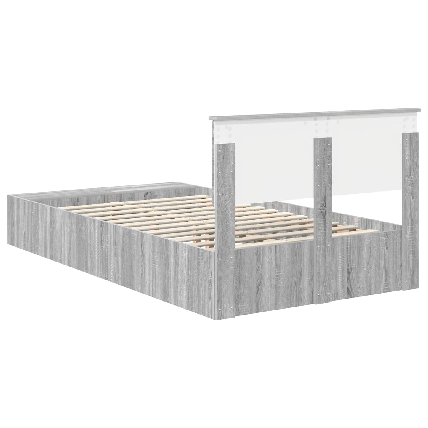 vidaXL Bed Frame with Shelf Grey Sonoma 120 x 200 cm Engineered Wood