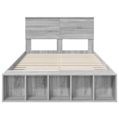 vidaXL Bed Frame with Shelf Grey Sonoma 120 x 200 cm Engineered Wood