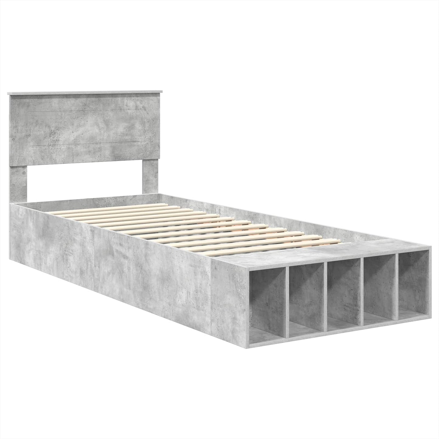 vidaXL Bed Frame with Shelf Concrete Grey 90 x 200 cm Engineered Wood