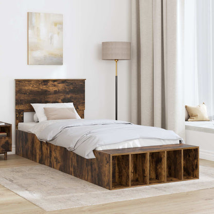 vidaXL Bed Frame with Shelf Smoked Oak 100 x 200 cm Engineered Wood