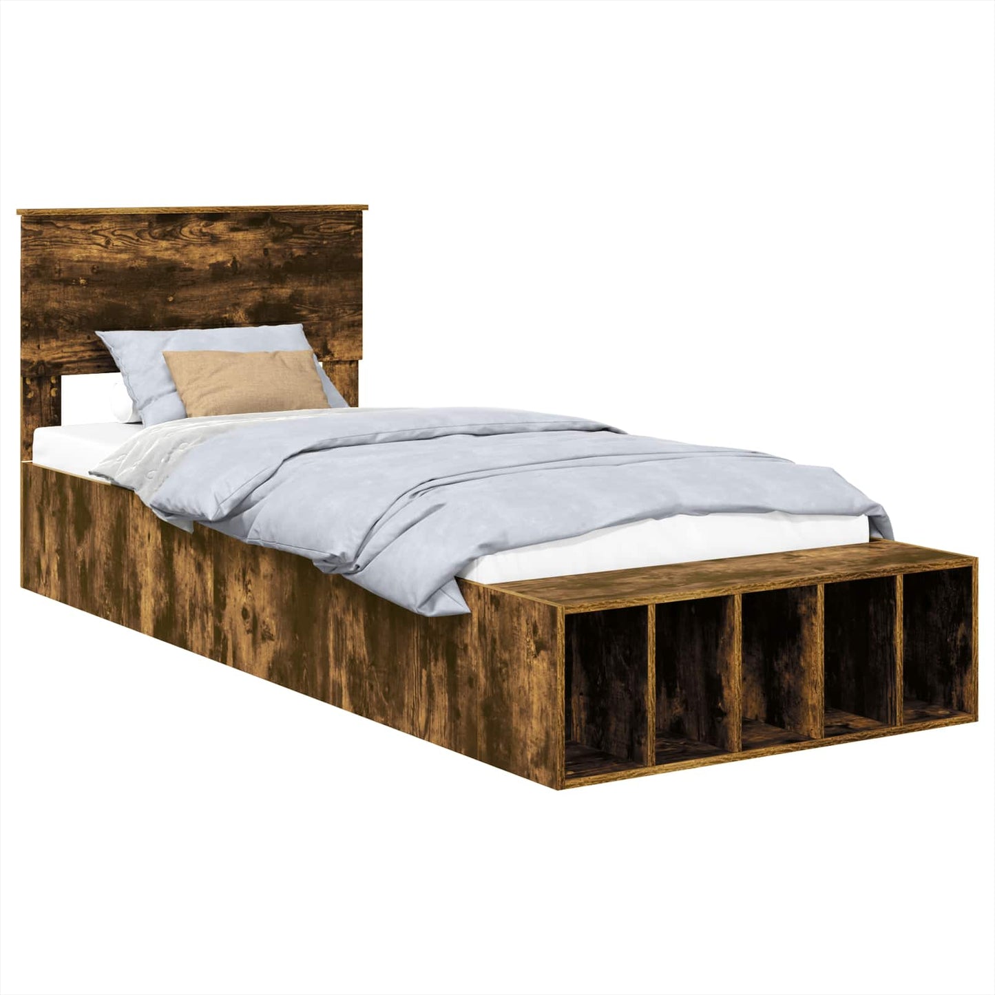 vidaXL Bed Frame with Shelf Smoked Oak 100 x 200 cm Engineered Wood