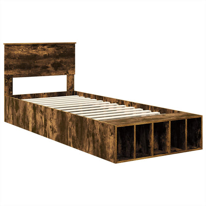 vidaXL Bed Frame with Shelf Smoked Oak 100 x 200 cm Engineered Wood