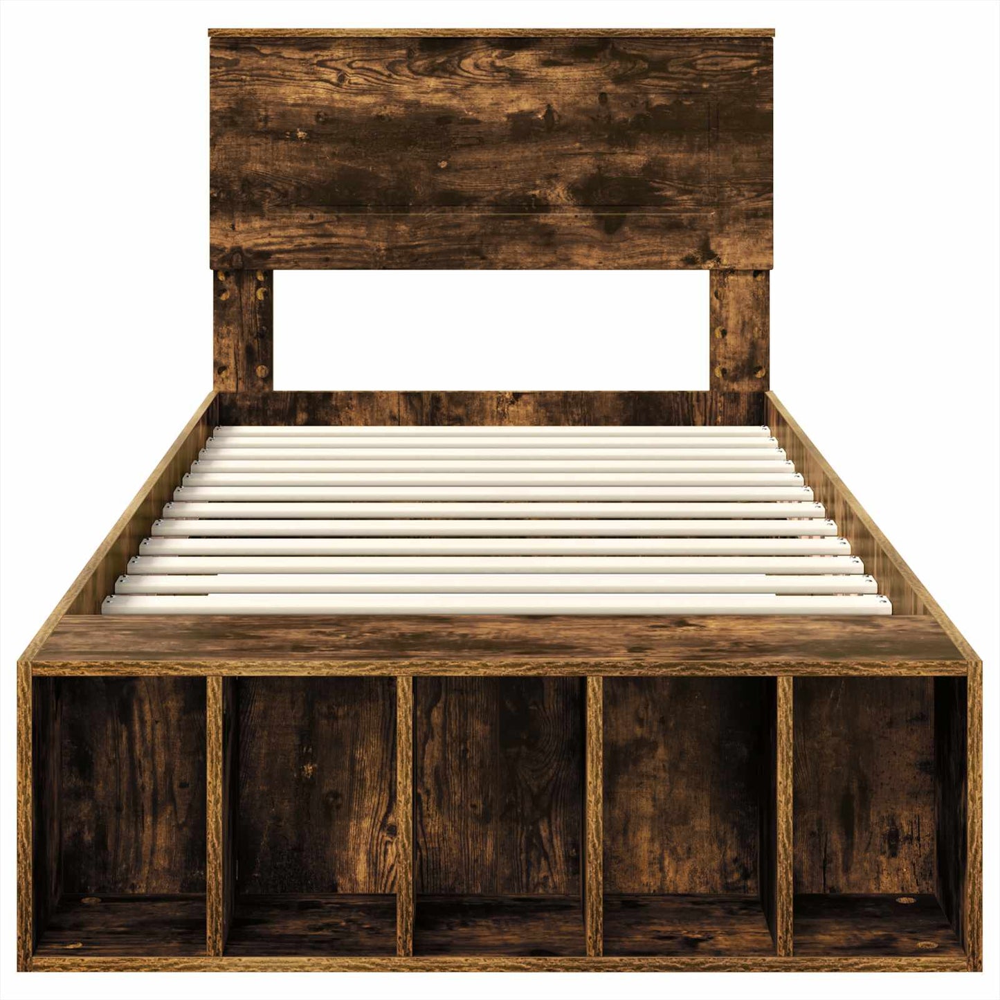 vidaXL Bed Frame with Shelf Smoked Oak 100 x 200 cm Engineered Wood