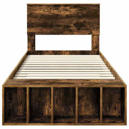 vidaXL Bed Frame with Shelf Smoked Oak 100 x 200 cm Engineered Wood
