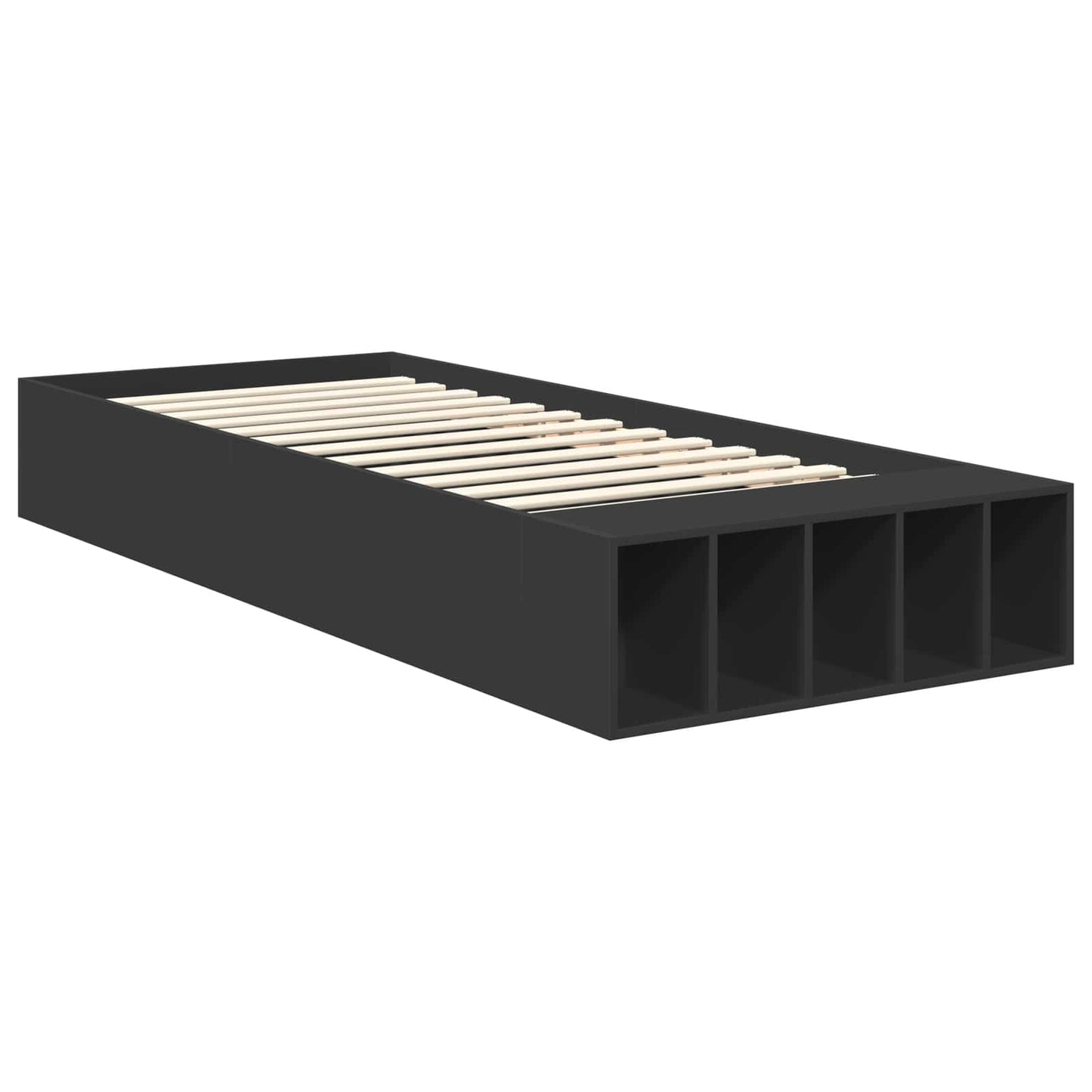 vidaXL Bed Frame with Shelf Manual Black 90 x 190 cm Engineered Wood